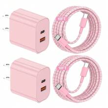 JOZASHON 10ft For IPhone 17/16 Charger, 1-4Pack 20W+18W Fast USB C Charger Block, 10 Feet (Approximately 3 Meters) Suitable For IPhone 17/16/15 Chargers. Long-Length Woven C To C Cable. Supports Fast Charging For IPhone Air 17/16 Pro Max/15 Pro/16 Plus/16e/15-Pink - US A Type Plug(110-127V) - View 10