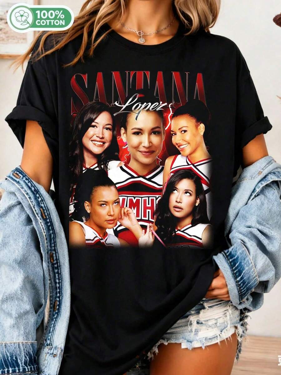 Unisex Cotton T-Shirt With A Glee Santanas Lopez Design, For Fans Of The TV Series - Black - View 1