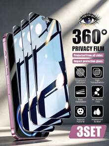 MSRI 3pcs 360° Privacy Tempered Glass Screen Protector, Full Coverage Privacy Protection, Anti-Scratch, Anti-Fingerprint, Strong Adhesion, Sensitive Touch, Compatible With IPhone 17e/17 Pro Max/17 Pro/17Air/17/16 Pro Max/16 Pro/16 Plus/16/15 Pro Max/15/14/13/12 And Other Models. Privacy Screen Protector, Premium Phone Accessory. - Black - View 41