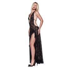New Lace Dress With Deep Neckline And Open Back With Slit - Black - View 7