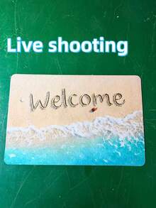 1pc Beach Wave + "Welcome" Slogan Doormat, Floor Mat, Small Rug, Welcome Mat, Carpet, Doormat, Outdoor Doormat, Kitchen Rug, Home Decor, Front Door Mat, Area Small Rug, Outdoor Mat, Home Decor, Area Rug, Garden Rug, Washable Carpet - Multicolor - View 8