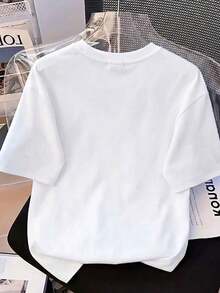 Áo thun nữ size lớn phong cách thường ngày in rùa biển màu xanh tay ngắn, áo blouse cổ tròn thoải mái, trang phục thời trang xuân/hè màu trắng - trắng - Xem 2