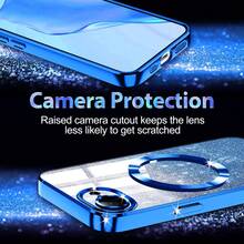 1pc Hadaasi Sapphire Blue Electroplated Magnetic Gradient Rhinestone Paper Brushed Space Case With Built-In Lens Protector Film, 2-In-1 Ultra-Thin Phone Case Compatible With Apple 17E/17Pro/17ProMax/Air/17/16Pro/16ProMax/16Plus/16/15Pro/15ProMax/15Plus/15/14Pro/14ProMax/14Plus/14/13Pro/13ProMax/13/12Pro/12ProMax/12/11ProMax/11/11Pro - Royal Blue - View 6