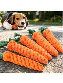 5pcs Carrot Shaped Tug Rope Chew Toys, Interactive Durable Teeth Grinding For Cats And Dogs - Multicolor - View 2
