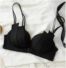 Ropa interior Sexy con botón frontal para mujer, pecho pequeño recogido sin anillo de acero, pechos cómodos antiflacidez, parte de atrás bonita, sujetador negro - 5379Negro - Ver 1