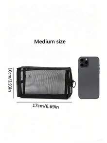 3 túi đựng mỹ phẩm bằng lưới nylon màu đen tối giản, dụng cụ sắp xếp đồ dùng du lịch tiện lợi. - màu đen - Xem 10