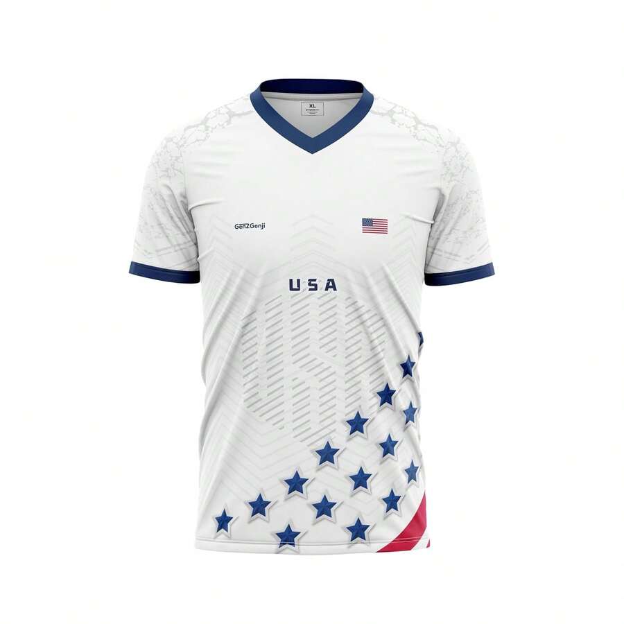 2026 USA-Canadian Cup National Team JerseysGenZGenji USA Football/Soccer Jersey | National Team Supporter's Edition 2026 (V-Neck, White | Blue | Red) - Style - View 1