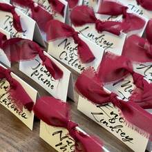 50pcs Green Ribbon Bow Blank Folded Table Cards, Hand-Tied Chiffon Ribbon, Suitable For Wedding, Bridal Shower, Engagement Party, Valentine's Day, Dinner Table, Banquet, Place Cards - View 8