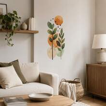 1/3/5pcs Boho Botanical Wall Decal Abstract Minimalist Green Leaves Orange Sun Geometric Wall Stickers Removable PVC For Living Room Home Office Bedroom Aesthetic Decor - Bohemian Leaves - View 4