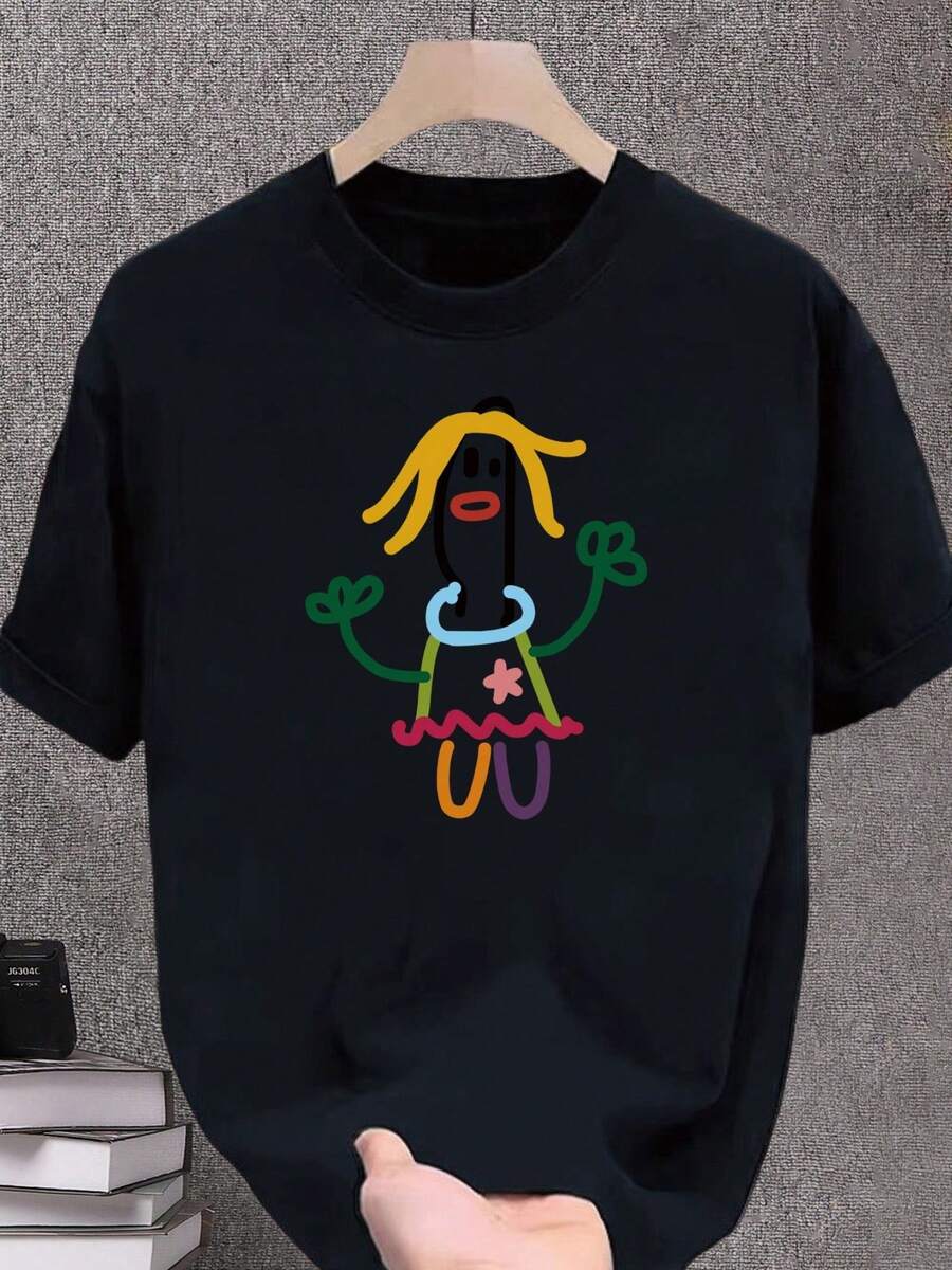 Colorful Painting Human Print Hip-Hop Design Unisex Short Sleeve T-Shirt Men'S Top - Black - View 1