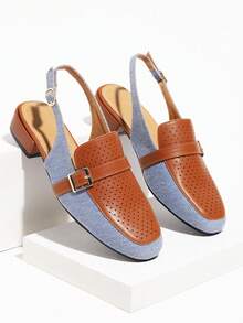 Women's Round Toe Mule Flats - Low Heel Back Strap Breathable Casual Mules With Contrast Strap For Office, Party, Vacation - Multicolor - View 5