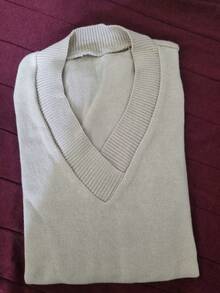 Women's Sweater With Collar, Blouse, Elastane, Simple, Polyester, V-Neck, Formal And Evening, Winter - 沙 - 查看 2