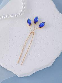 3 chiếc kẹp tóc thủy tinh thanh lịch, phụ kiện tóc pha lê lấp lánh tối giản dành cho cô dâu. - Màu xanh lam - Xem 4