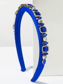 1 Stück Vintage hochwertige einfarbige Stoff gepolstertes Haarband für Frauen, eleganter Strass-Dekor für Partys, formelle Anlässe, schönes Haarzubehör Haarreif Haarschmuck, Schönheit Heim Haarzubehör, Sommer, Urlaub, Reise, Festival, Geburtstag - Blau - Übersicht 4