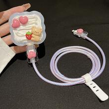 5pcs 20W UK Plug 3D Cream Glue Bear Charger Protective Case, Anti-Breakage Cable Protector For IPhone Data Cable - British-style Heart-shaped Teddy Bear - View 2