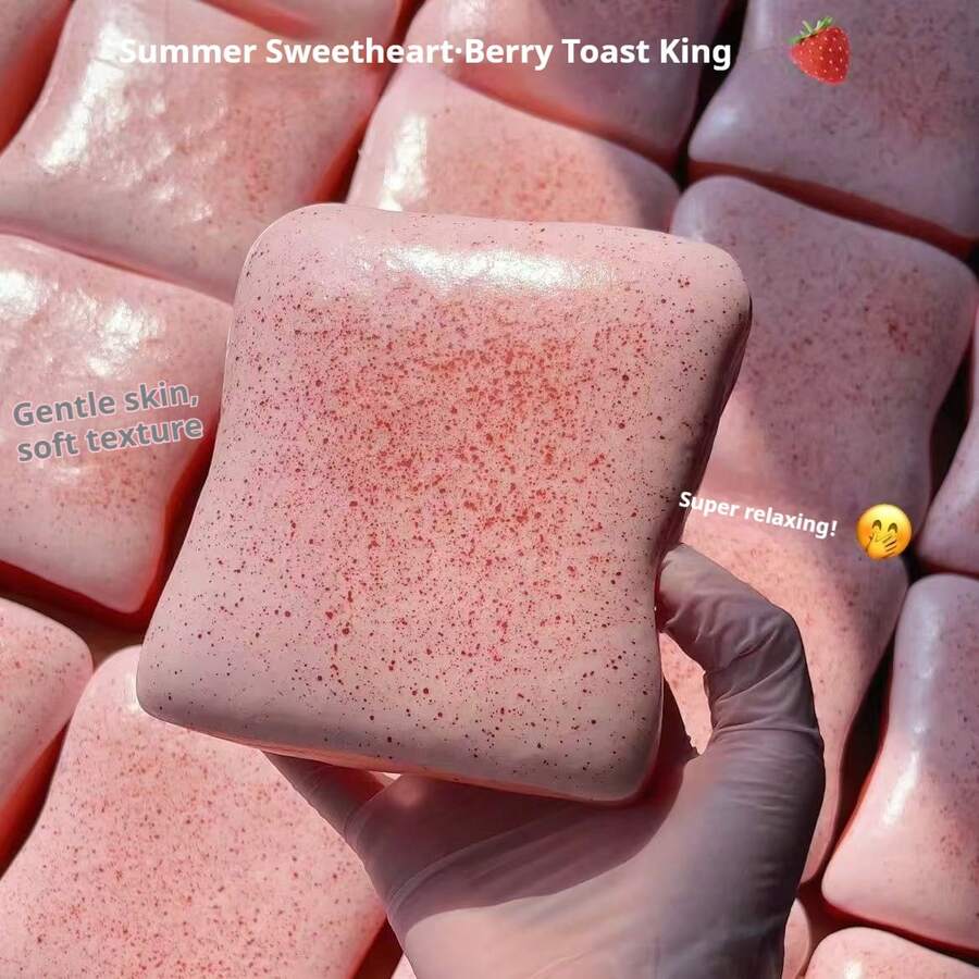 1pc Large Realistic Slow Rebound Strawberry Toast Bread Toy, Adult Office Stress Relief Toy, Anxiety Relief Creative Small Gift - Burnt Orange - View 1