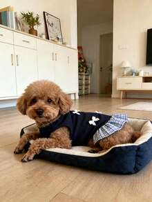 1 Stück universelles ärmelloses Eisseiden-Westenkleid für Katzen & Hunde, atmungsaktive leichte Haustierkleidung, Hundekleidung, süßes Schleifen-Karokleid, Marineblau, geeignet für kleine Hunde und Katzen, Sommer-Alltagskleidung, Party und Fotoshooting - marineblau - Übersicht 7