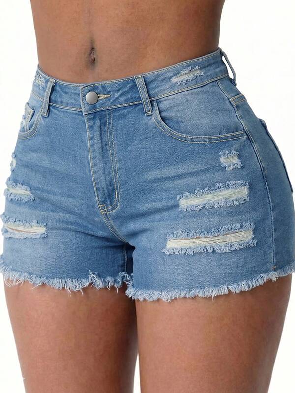 Short en jean déchiré grande taille pour femmes, jambe droite, style mini, tenue d'été décontractée