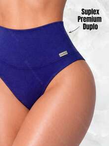 Calcinha Modeladora Cós Alto Segura Barriga Suplex Cós Duplo Pós Parto - Stela - Azul Marinho - Visão 2