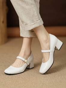 Mary Jane Women's Pump With Block Heel, Comfortable, Elegant, Minimalist, Macerata - White - View 1