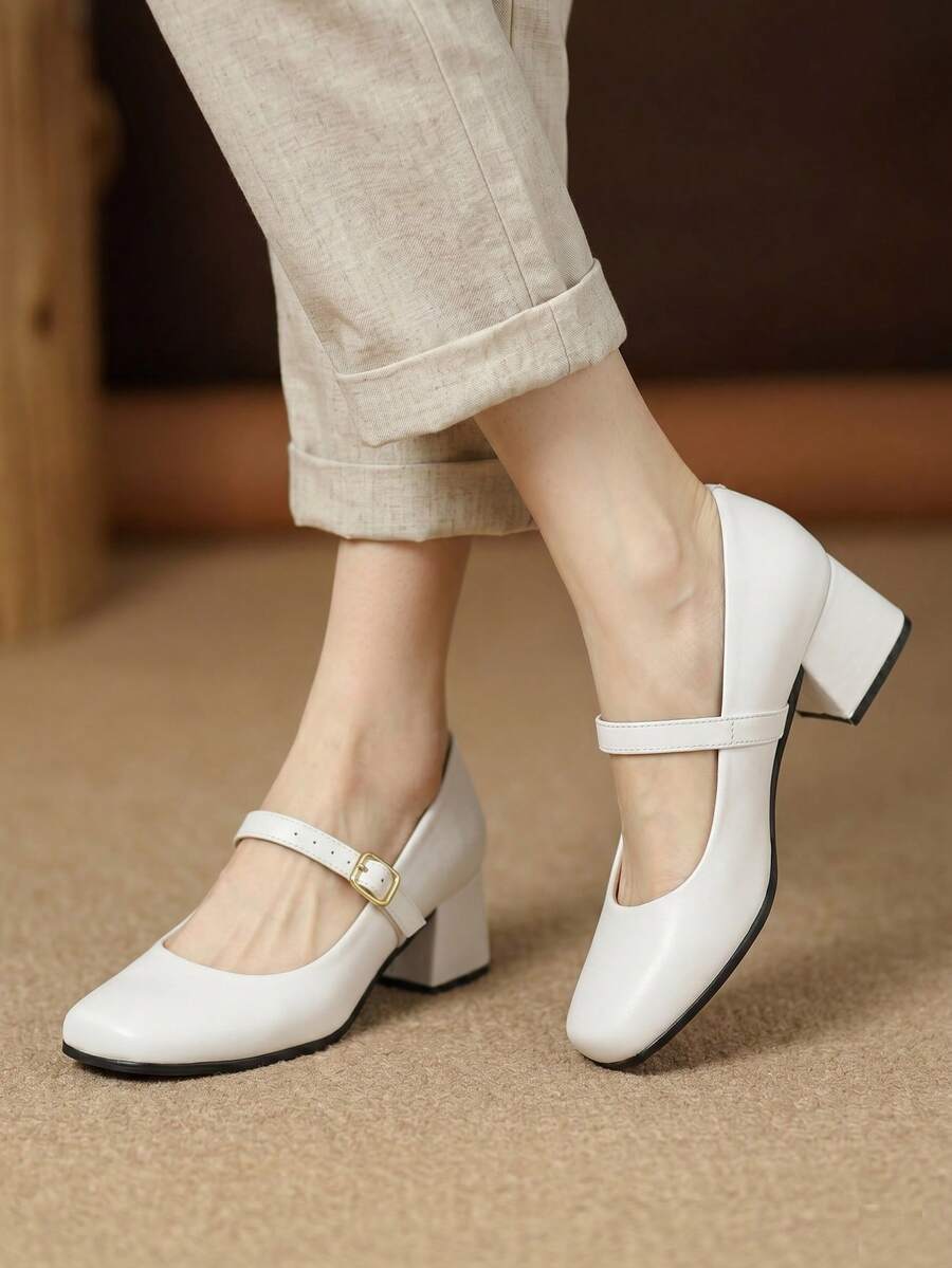 Mary Jane Women's Pump With Block Heel, Comfortable, Elegant, Minimalist, Macerata - White - View 1