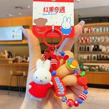 Miffy兔子紅色水果冒險系列鑰匙圈，可愛兔子毛絨吊飾，情侶包包掛飾，可愛草莓與櫻桃主題鑰匙圈，女性背包裝飾，美感動漫角色鑰匙圈 - Red Fruit Adventure Series Keychain - Red - 查看 10