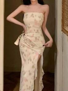 Women Long Dresses - Apricot - View 3