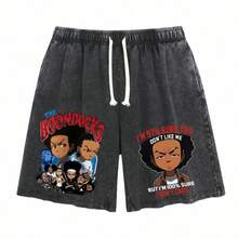 Casual Shorts Brown Boondocks Anime Print I'm Still Sure You Don't Like Me For Daily Wear Cartoon Graphic Shorts - 黑色 - 查看 14