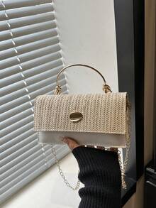 Fashionable Woven Handbag (Random Stitching Color, Interior Compartment) - White - View 4
