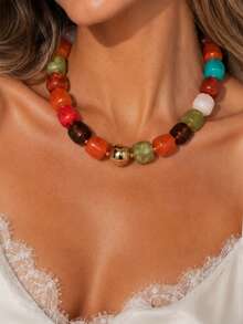 1pc Bohemian Style Casual Fashion Resin Beaded Necklace, Suitable For Daily Wear, Vacation, Travel, Leisure, A Fashionable Jewelry Gift For Family And Friends - Resin Necklace - View 19