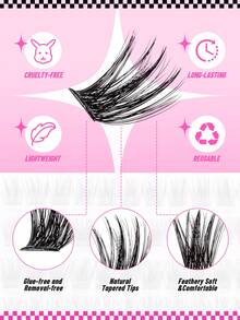 264 Clusters Of D-Shaped Curled Non Adhesive Eyelashes, 8-16mm, With Tweezers, No Need For Glue, Self-Adhesive Design For Comfortable Wearing, Long-Lasting Makeup, Cosplay Eyelashes, Extended False Eyelashes, Party And Club Makeup Tools - D - View 5
