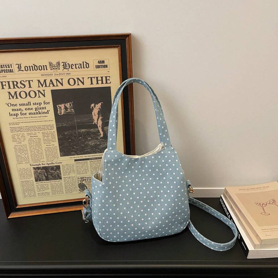 Bolso de cuero genuino para mujer, elegante bolso de mano y de hombro para oficina, citas y fiestas. Versátil, elegante, bolso de hombro a la moda con lunares estilo coreano para mujer, único, casual, de gran capacidad, para ir al trabajo, bolso cruzado de alta gama. - azul claro - Ver 1