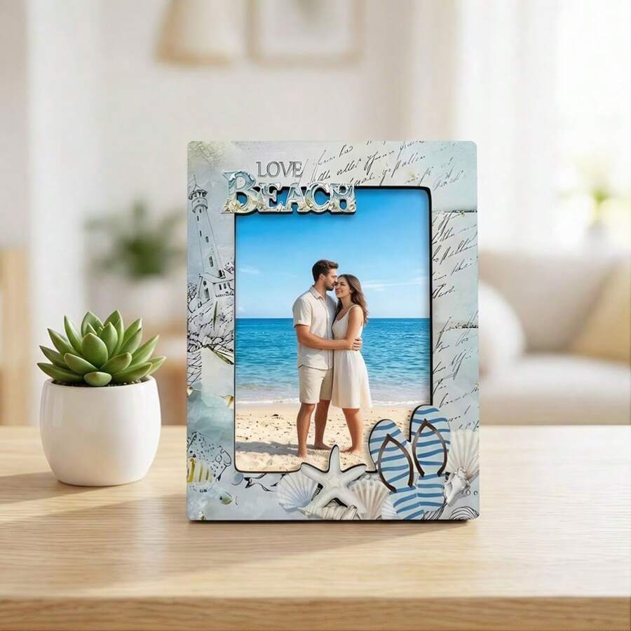 1pc Starfish Shaped Wooden Photo Frame, Retro Distressed Style Desktop Display Stand, Suitable For Vacation Photo Preservation, Beach House Decor, Living Room Display Cabinet, Durable Wooden Home Decor To Capture Seaside Moments And Convey Vacation Atmosphere - 1PC - View 1