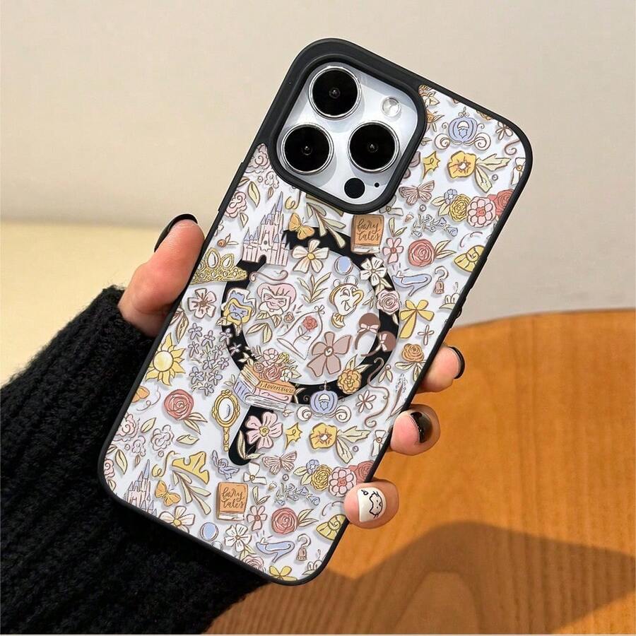 1 funda de teléfono de moda no incluye cordón ni soporte.. Funda para teléfono con un caprichoso diseño floral que presenta os de cuento de hadas y rosas, compatible con los modelos 17, 16, 15, 14, 13, 12 y 11 Pro, con protección a prueba de golpes. Regalo perfecto para familiares, amigos, cumpleaños y celebraciones de temporada. - Negro - Ver 1