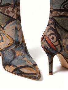 vivianly All Over Print Summer Ankle Boots For Women - Pointed Toe Stiletto Heels Shoes For Women Elastic Side Zip, Spring Fashion Unique Stretch Fabric With Print-Elegant Sexy Style For Commuting High Heels Boot Sandals, Summer Boots,Wedding Valentine's Day, Music Festival Party & Sexy Night Shoes Random (Each Pair May Vary For Surprise) - Không đều-C - Xem 5