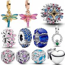 1pc Fashion Dragonfly & Flower Pendant, Silver Plated, Suitable For Bracelet, Necklace DIY, Holiday Gift - Multicolor - View 1