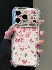 1pc Cute Flower Bow Design Transparent Shockproof Phone Case, Minimalist Spring Style Phone Case, Suitable For Daily Use, With Anti-Scratch Edge Protection, Compatible With IPhone 15/15 Pro/15 Plus/15 Pro Max/16/16 Pro/16 Pro Max/17/17 Pro/17 Pro Max/12/12 Pro/12 Mini/13/13 Mini/13 Pro/13 Pro Max/14/14 Plus/14 Pro Max/11 Soft Shell - Clear - View 1