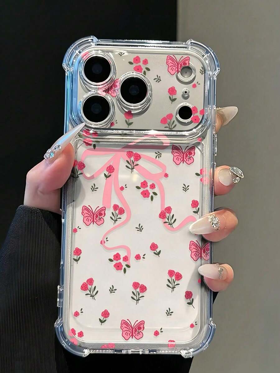 1pc Cute Flower Bow Design Transparent Shockproof Phone Case, Minimalist Spring Style Phone Case, Suitable For Daily Use, With Anti-Scratch Edge Protection, Compatible With IPhone 15/15 Pro/15 Plus/15 Pro Max/16/16 Pro/16 Pro Max/17/17 Pro/17 Pro Max/12/12 Pro/12 Mini/13/13 Mini/13 Pro/13 Pro Max/14/14 Plus/14 Pro Max/11 Soft Shell - Clear - View 1