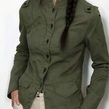 WNS Camisa verde de manga larga casual y de exterior para mujer, otoño - Verde militar - Ver 4