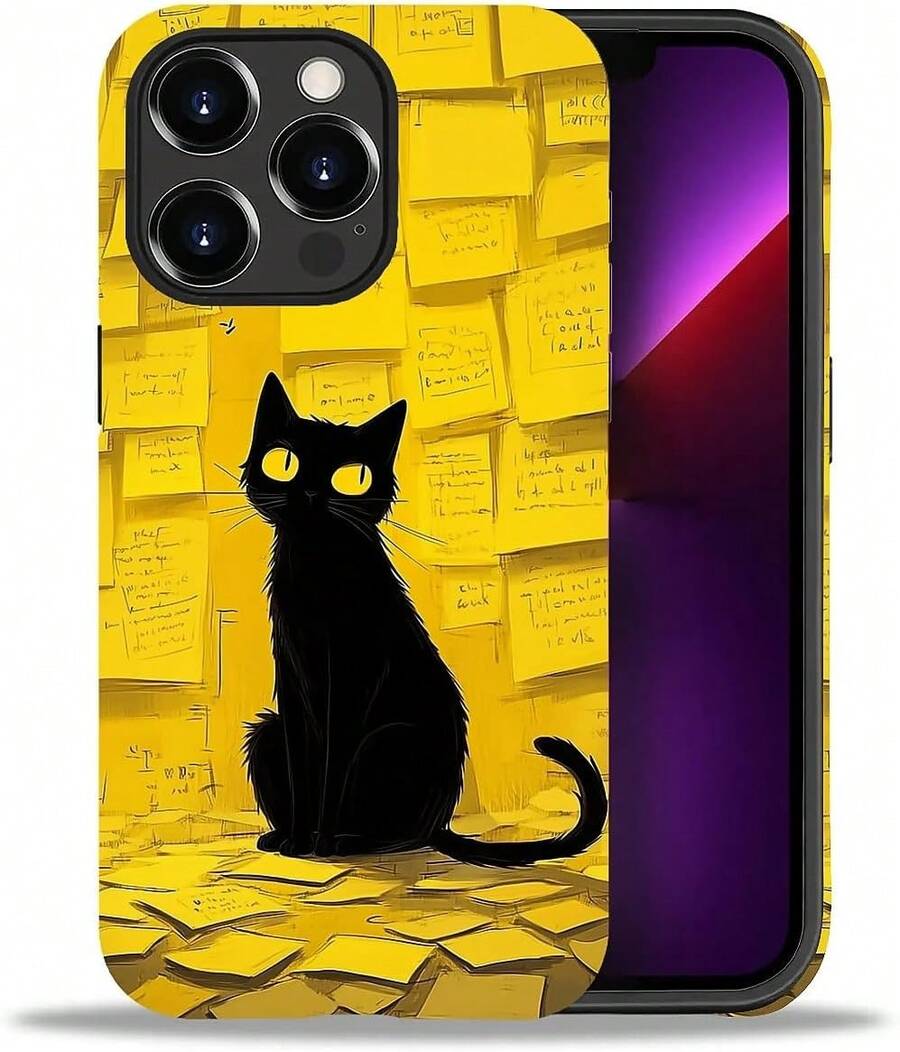 Case For IPhone 16 Pro, Colorful Pineapple Design, Liquid Silicone Case, Impact Resistant, Anti-Scratch, Shockproof - 黃紙,黑貓 - 查看 1