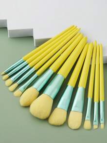 ronshadow 12pcs Lemon Yellow Complete Makeup Brush Set, Includes Powder Brush, Blush Brush, Eyeshadow Brush, Concealer Brush, Soft Bristles, Non-Absorbent, Beginner Makeup Tools - Yellow - View 1