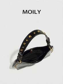 Punk Street Style Rivet Adjustable Strap Women Crossbody Saddle Bag - Black - View 6