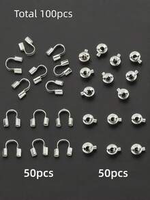 30/60/100pcs Jump Ring Set, Includes Gold-Plated Flat Positioning Buckles, U-Shaped Buckles, Bead Spacers, Metal Wire Connectors, Wire Clips - Multicolor - View 9