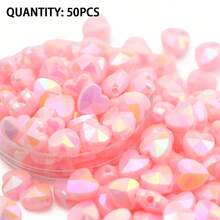 50 Peças Contas Acrílicas em Formato de Coração Multicoloridas de 8mm - Contas de Joias em Cores Arco-Íris, Adequadas para Pulseiras DIY, Colares, Brincos - Materiais Únicos de Artesanato com Contas Decorativas - Faça você mesmo contas de coração de cor sólida - Visão 13