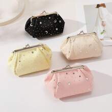 1PC Star Moon Pattern Daily Coin & Banknote Storage Bag, Mini PU Floral Print Snap Button Purse, Small Wallet For Bank Card ID Card And Tiny Items - Multicolor - View 4