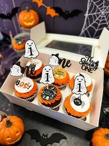 6/12/24 piezas Adornos para cupcakes del primer cumpleaños "The Spooky One", adornos de pastel con purpurina de fantasma de Halloween, adecuados para el primer cumpleaños "The Spooky One", baby shower "Little Boo" y decoraciones de fiesta con temática de Halloween - Decoración de pasteles 2 - Ver 7