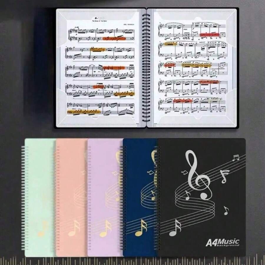 A4音樂譜夾,40頁翻頁鋼琴樂譜夾,散頁螺旋裝訂音樂夾,防眩光內頁,可直接書寫與標記,防水耐磨,適用於音樂課、日常練習、樂譜存放,音樂禮品,文具用品 - 彩色 - 查看 1