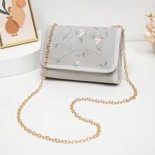 Bolso de Cuero Genuino para Mujer, Elegante Bolso de Mano y de Hombro para Oficina, Citas y Fiestas, Bolso Pequeño Cuadrado Bordado a la Moda, Nuevo Bolso Versátil con Cadena para Mujer 2026, Bolso de Hombro de Alta Gama, Bolso Pequeño al por Mayor - Caqui - Ver 11