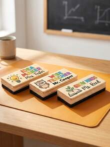 Custom Wooden Whiteboard Eraser For Teachers, Printable With Names & Slogans. 3 Cute Patterns: Bulb, Owl, Book. Sponge Head For Easy Cleaning. Perfect Gift For Teachers' Day, Graduation, Holidays, For Classroom, Office And Home Use. - Multicolor - View 6