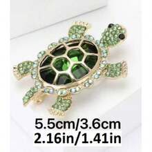1 pieza Broche de tortuga con cristal y strass, accesorio de alfiler de solapa con diseño de animal marino, de aleación de lujo con cristales, adecuado para fiestas y regalos - Verde - Ver 6